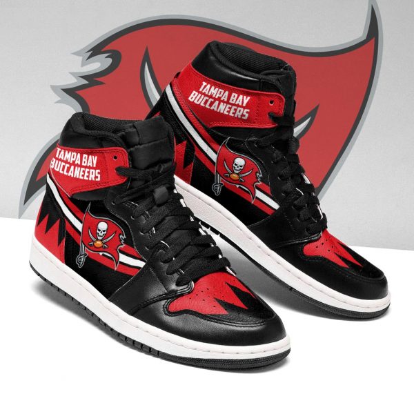 Women's Tampa Bay Buccaneers High Top Leather AJ1 Sneakers 002